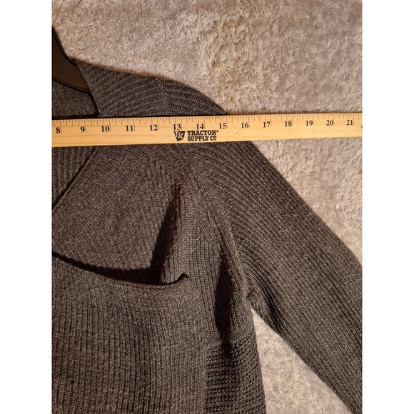 Tahari Womens Charcoal Gray 100% Merino Wool Open Front Cardigan Sweater Large - Picture 6 of 12